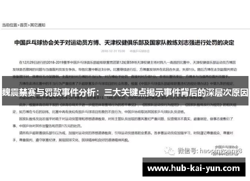 魏震禁赛与罚款事件分析：三大关键点揭示事件背后的深层次原因